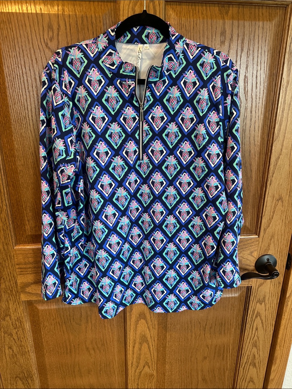 Lulu-B Patterned Navy Long-Sleeve Zip-Front Women's Top Size XL